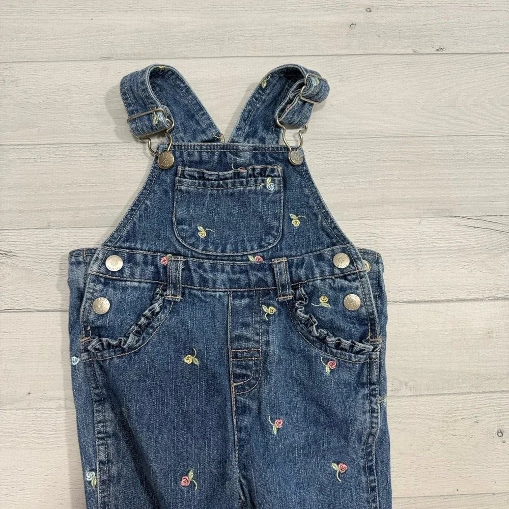 Faded Glory girls denim overalls with‎ embroidered flower 12 months